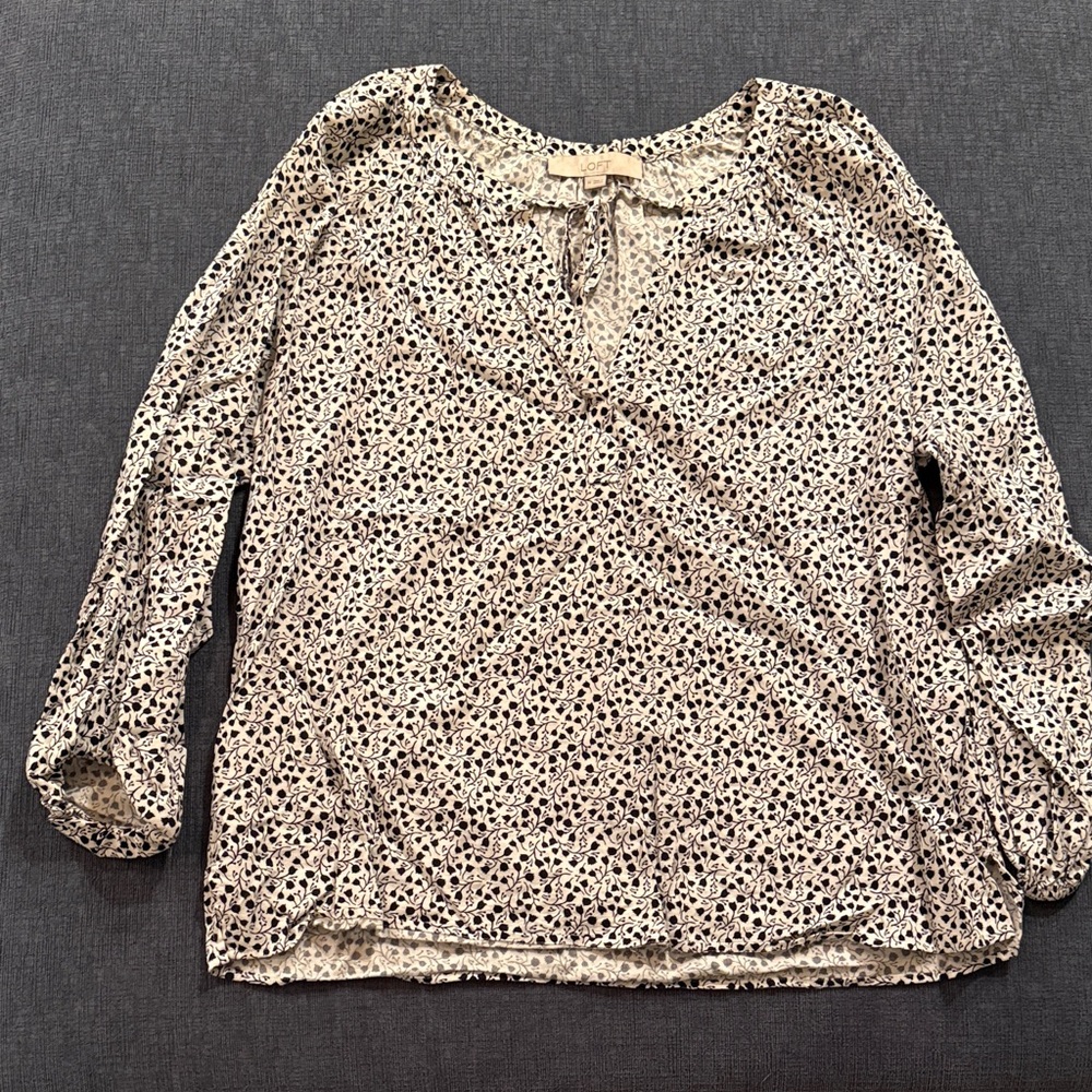 LOFT Black and Cream Floral Blouse